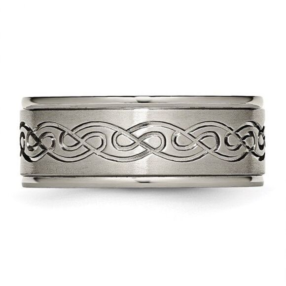 Kazi Luxury Chisel Titanium Brushed Center 9mm Scroll Design Band - Picture 3 of 9